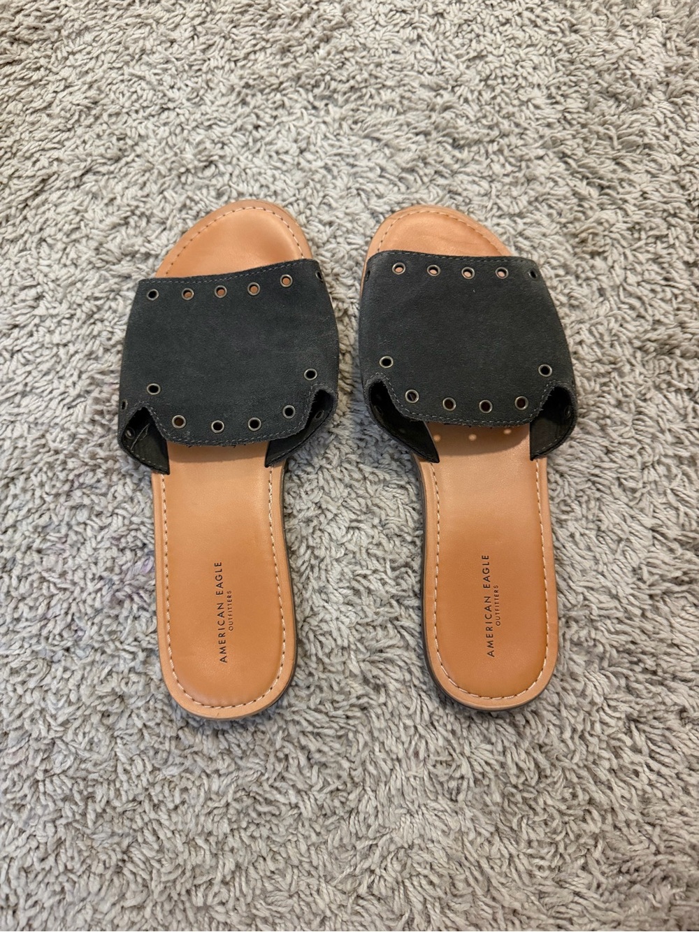 American Eagle Outfitters Black Slide Sandals with Tan Footbed